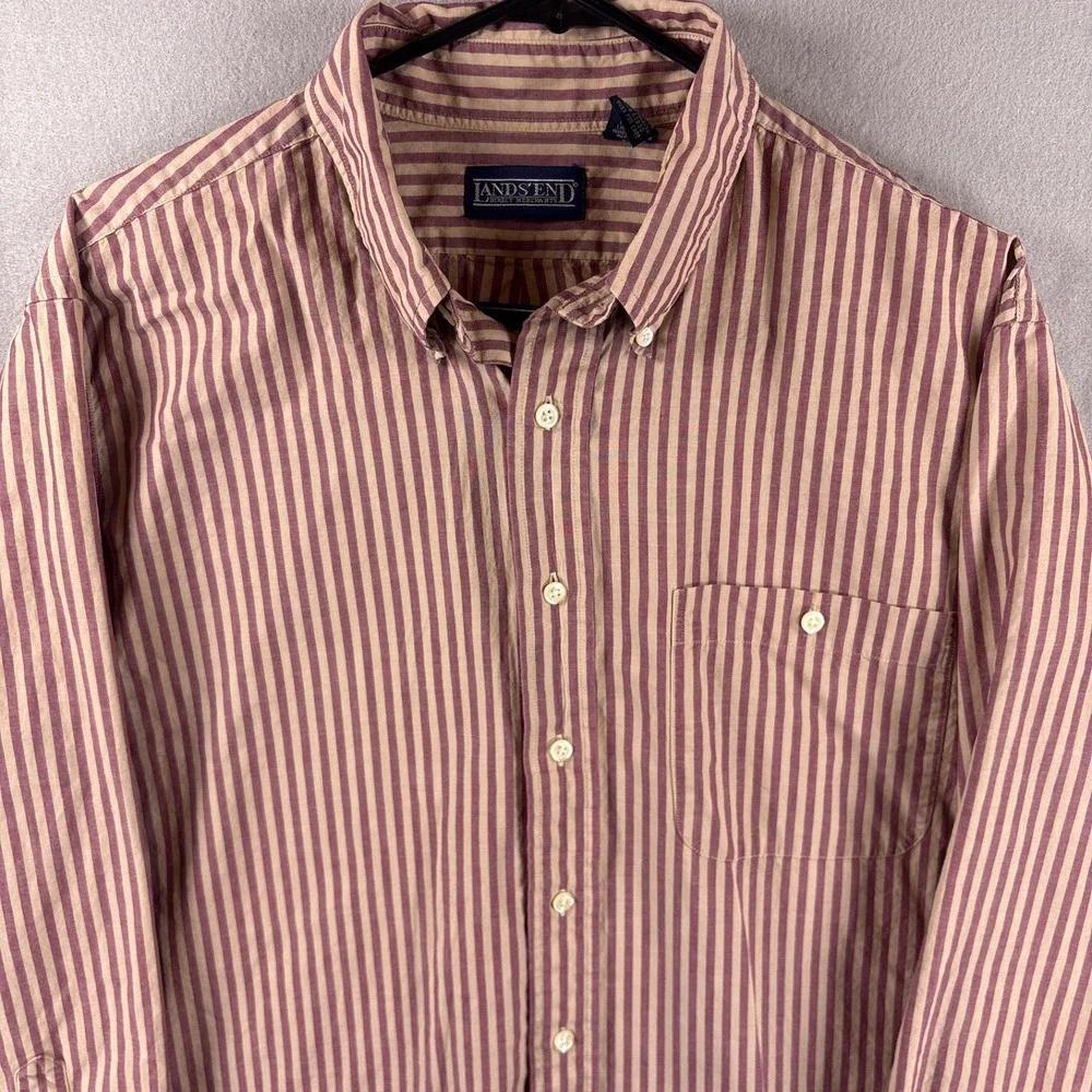 Vintage Lands End Oxford Button Down 16.5/35 Pinpoint Striped Clay Red OCBD